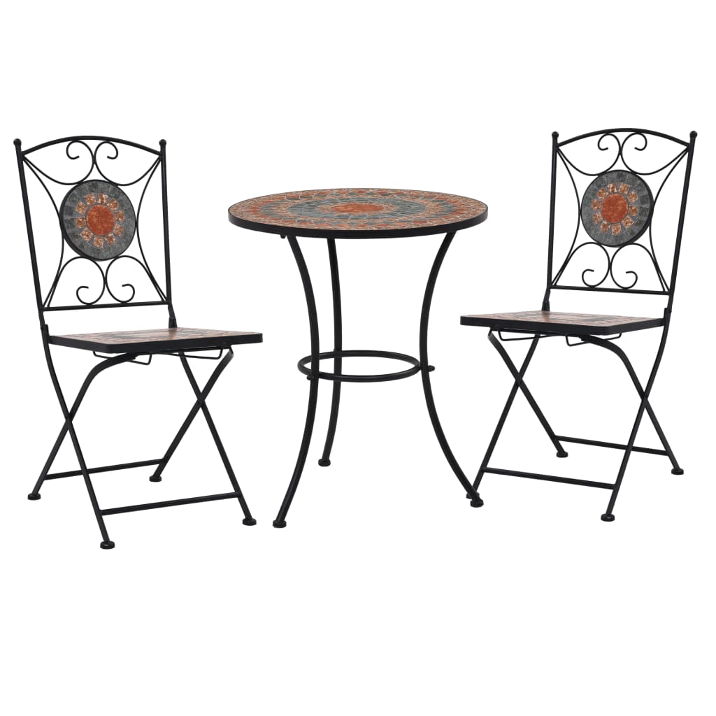3-tlg. Bistro-Set Mosaik Keramik Orange / Grau 3-tlg. Bistro-Set Mosaik Keramik Orange / Grau