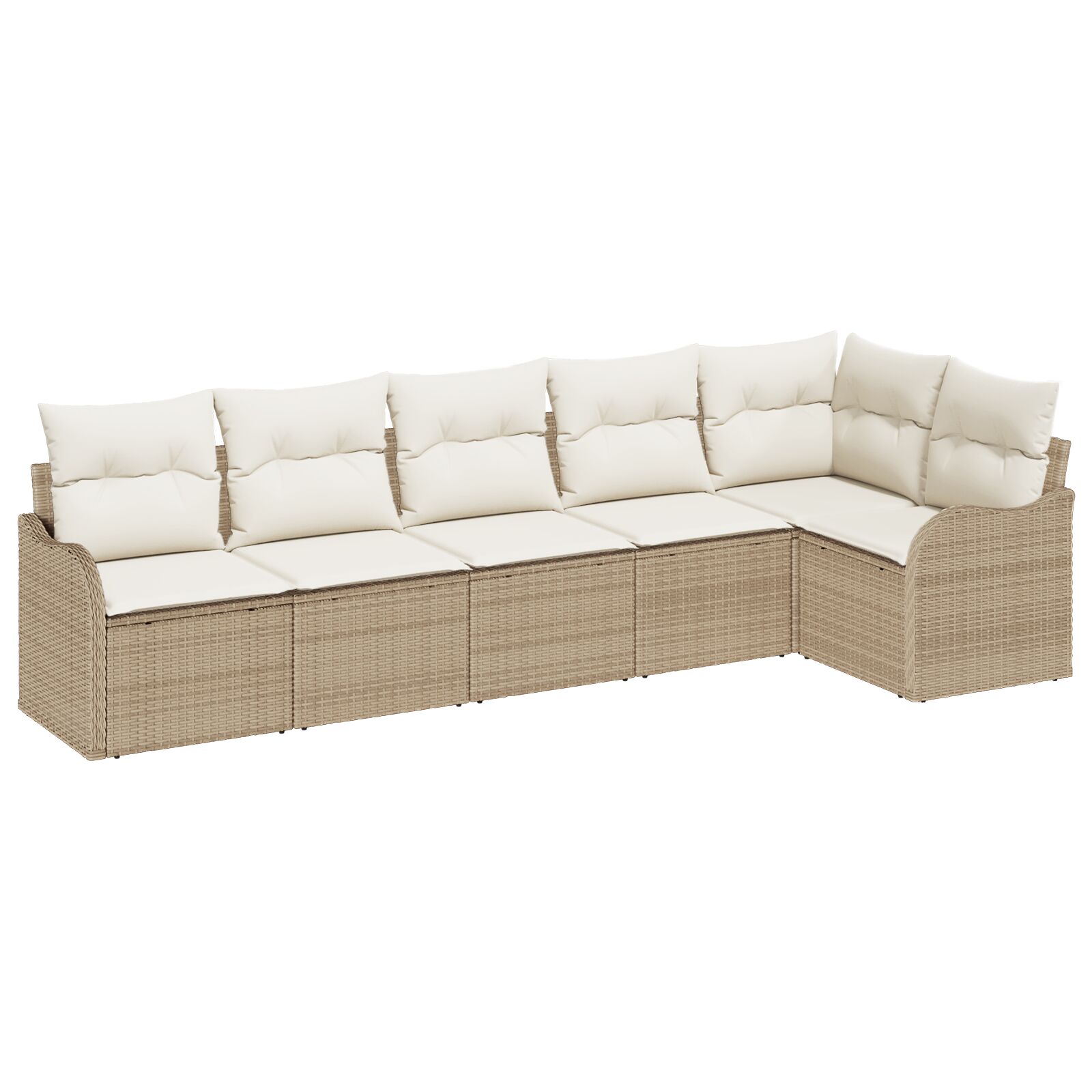 6-teiliges Garten Sofa Set mit Kissen Beige Poly Rattan, 2-Sitzer Garten Sofa mit Kissen Beige Poly Rattan