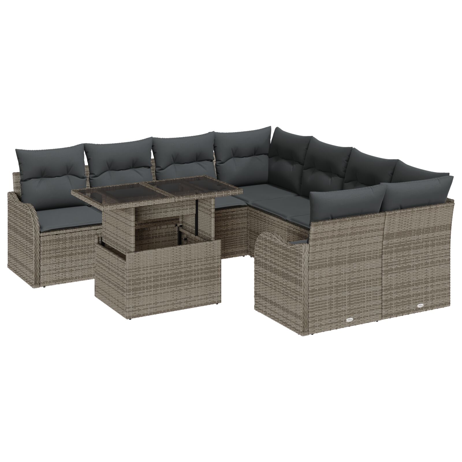 9-teiliges Garten Sofa Set mit Kissen Grau Poly Rattan, 2-Sitzer Garten Sofa mit Kissen Grau Poly Rattan 9-teiliges Garten Sofa Set mit Kissen Grau Poly Rattan, 2-Sitzer Garten Sofa mit Kissen Grau Poly Rattan