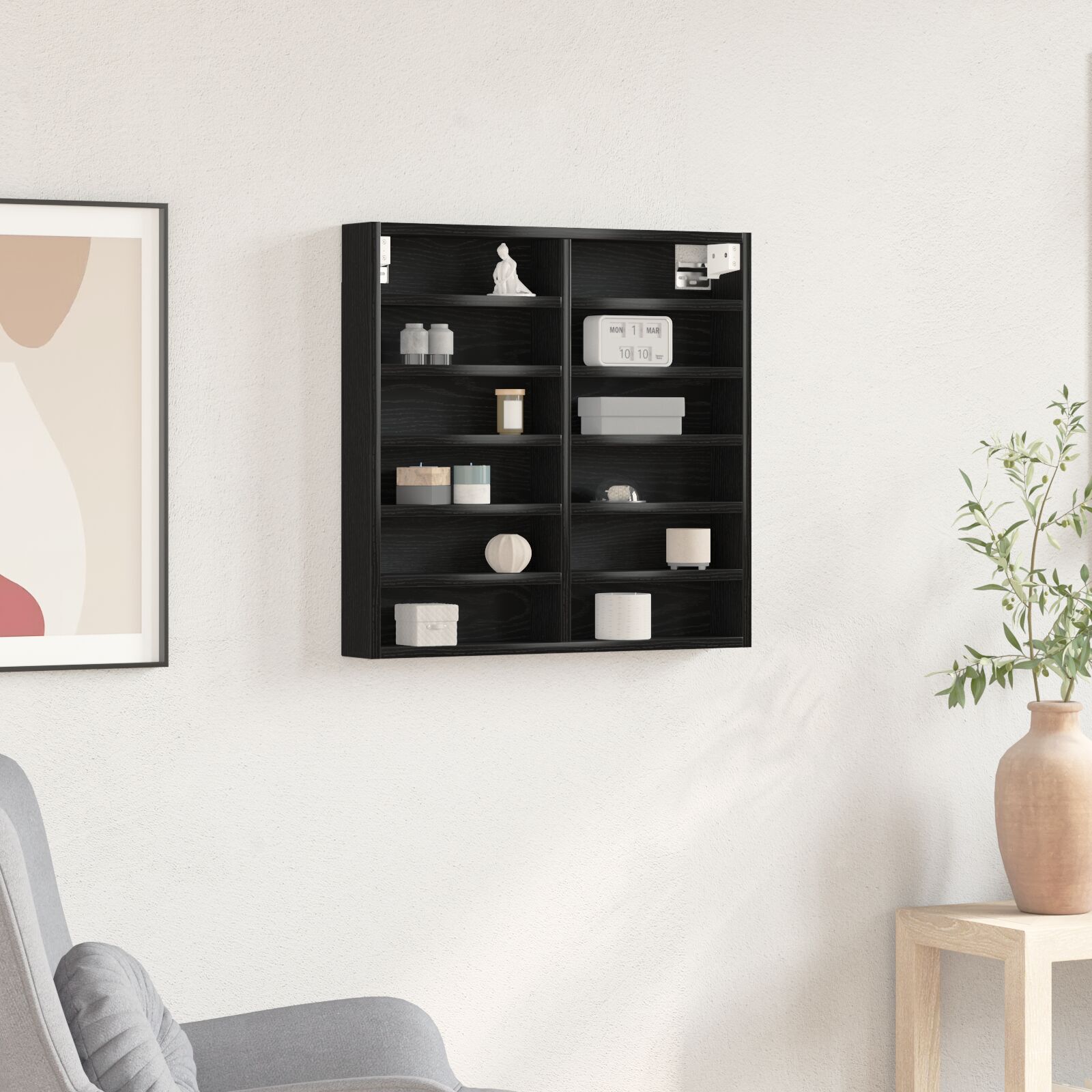 Vitrinenschrank Schwarz Eiche 60x8,5x58 cm Holzwerkstoff