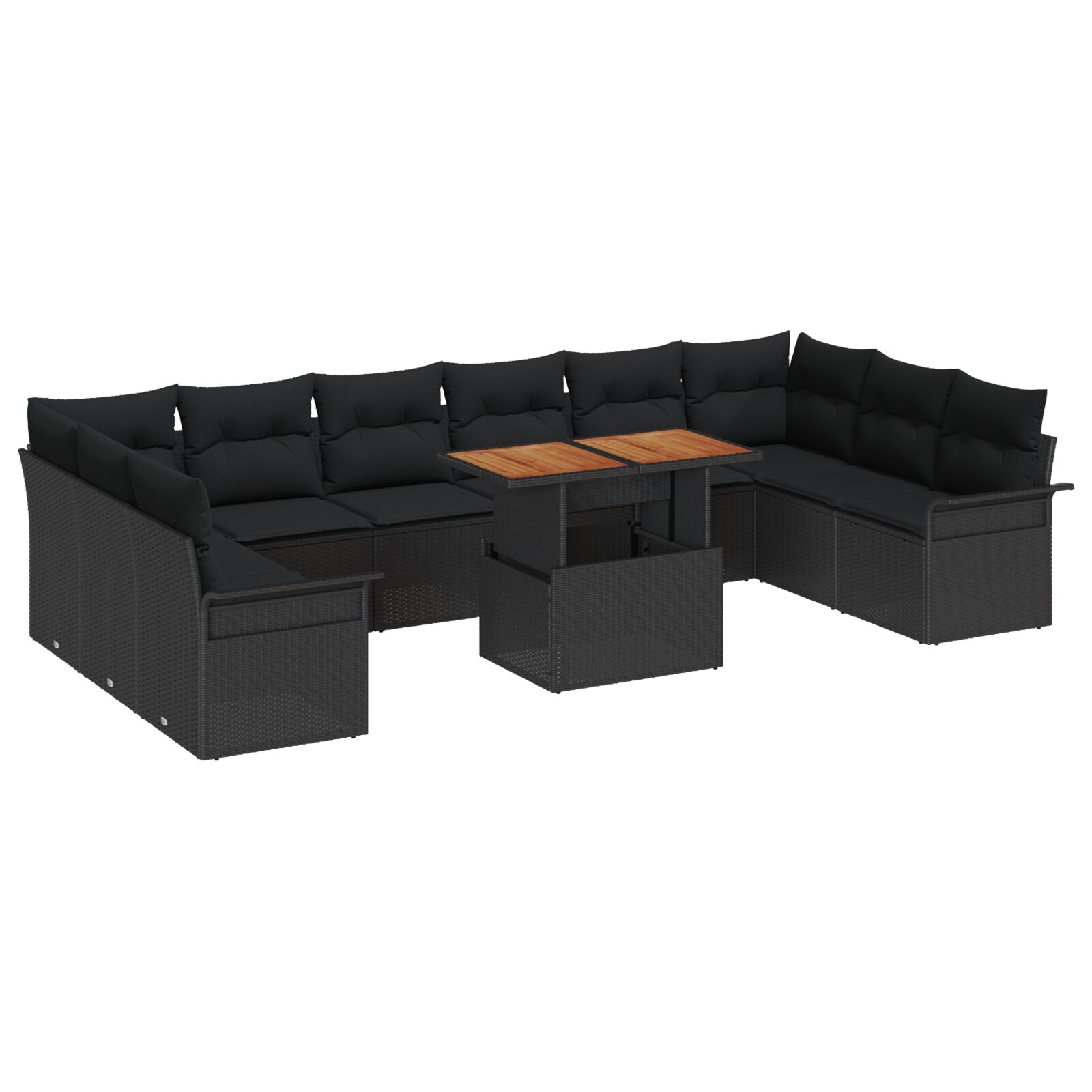 11-teiliges Garten-Sofa-Set mit Kissen Schwarz Poly-Rattan, 2-Sitzer Garten-Sofa mit Stauraum & Kissen Schwarz Poly-Rattan 11-teiliges Garten-Sofa-Set mit Kissen Schwarz Poly-Rattan, 2-Sitzer Garten-Sofa mit Stauraum & Kissen Schwarz Poly-Rattan