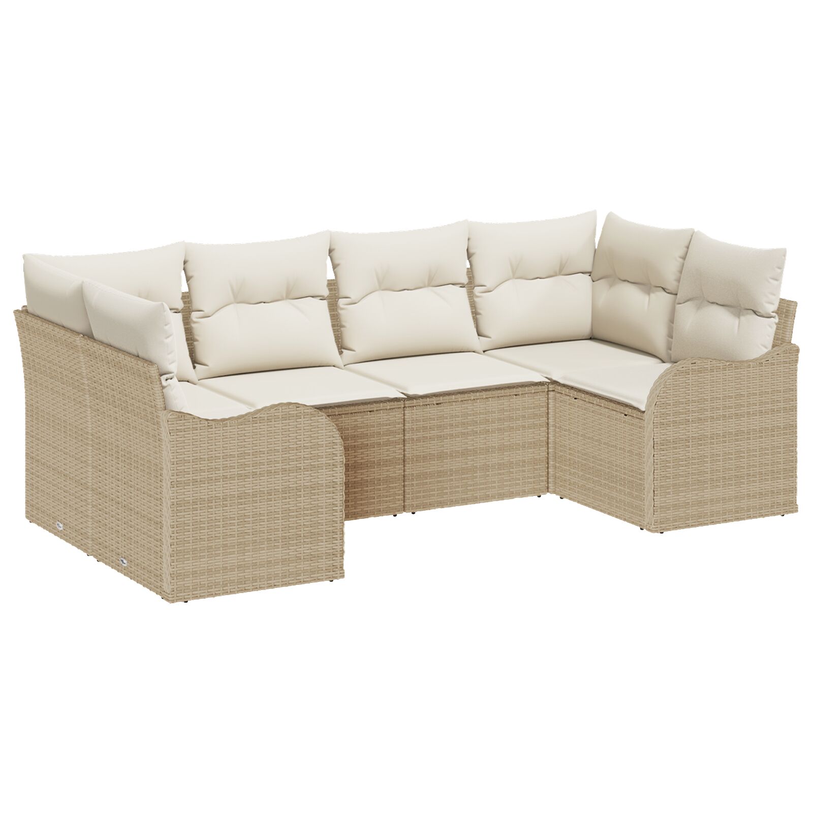 6-teiliges Garten Sofa Set mit Kissen Beige Poly Rattan, 2-Sitzer Garten Sofa mit Kissen Beige Poly Rattan