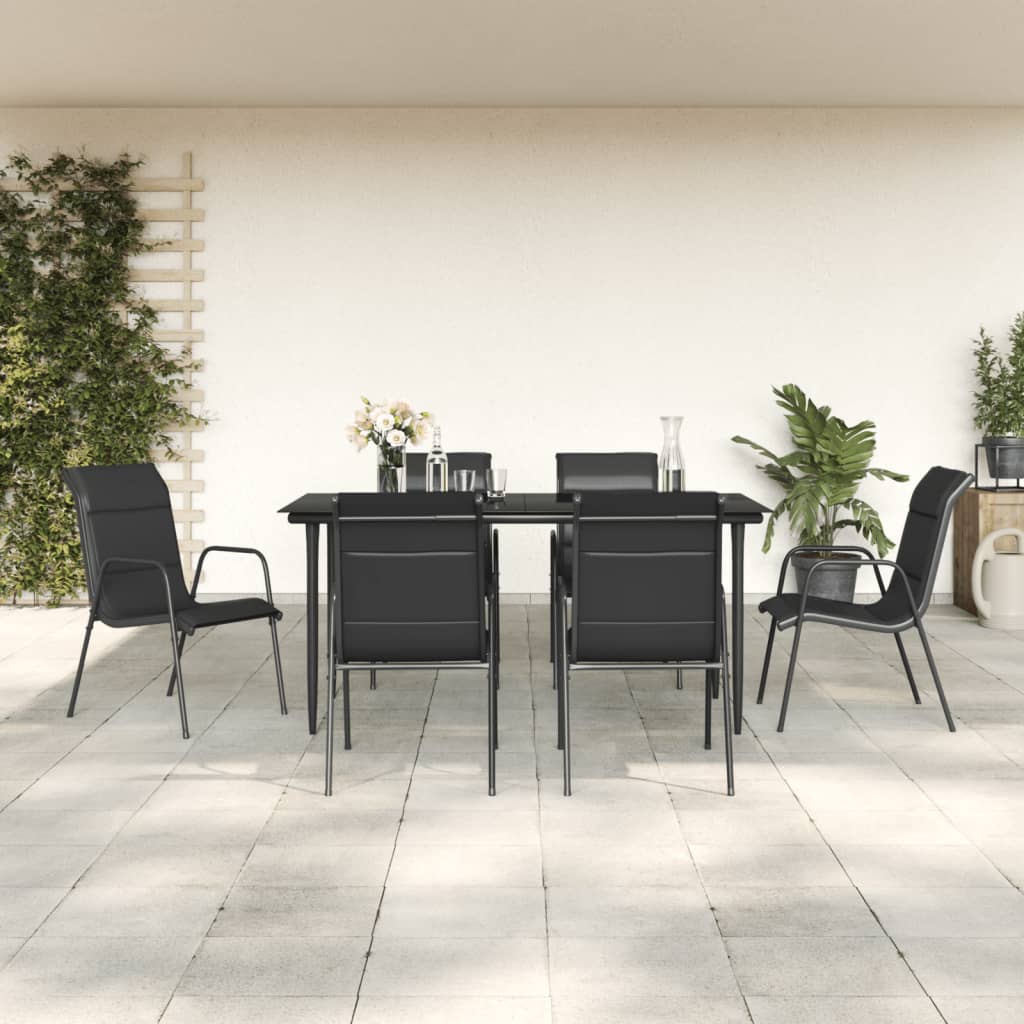 7-tlg. Garten-Essgruppe Schwarz Stahl und Textilene
