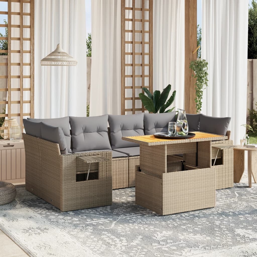 7-tlg. Garten-Sofagarnitur mit Kissen Beige Poly Rattan 7-tlg. Garten-Sofagarnitur mit Kissen Beige Poly Rattan