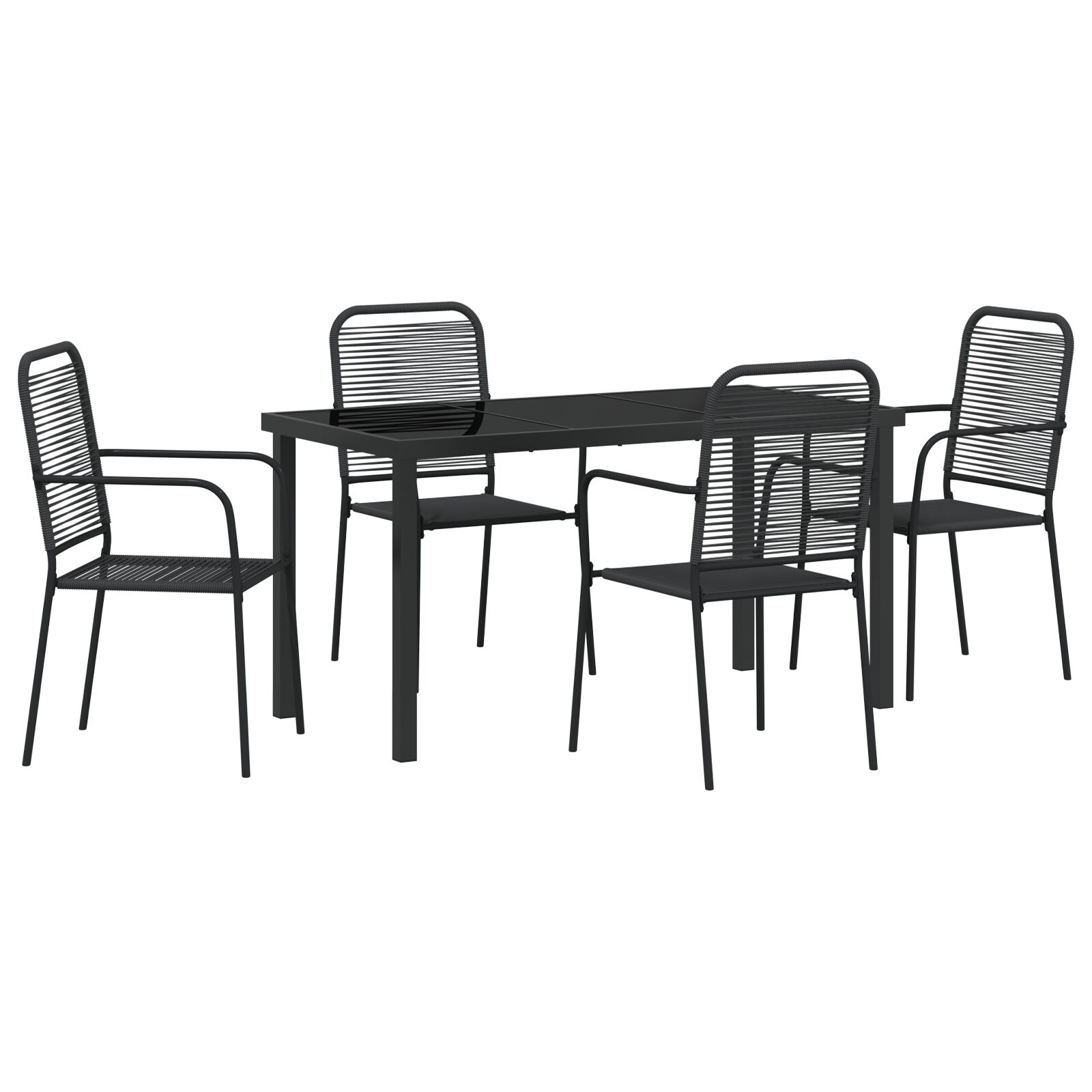 5-teiliges Garten Essset Schwarz Baumwollseil und Stahl 5-teiliges Garten Essset Schwarz Baumwollseil und Stahl