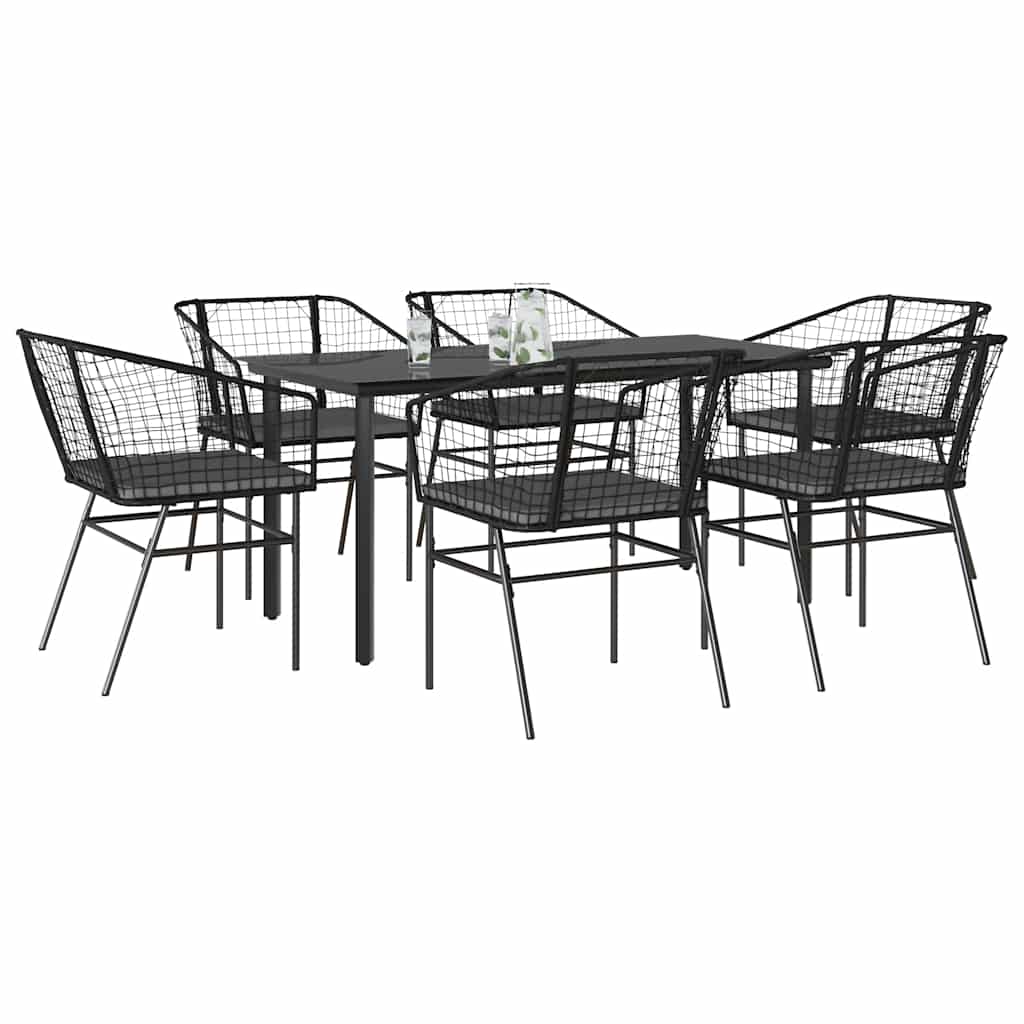 vidaXL 7-tlg. Garten-Essgruppe mit Kissen Schwarz Poly Rattan Glas vidaXL 7-tlg. Garten-Essgruppe mit Kissen Schwarz Poly Rattan Glas