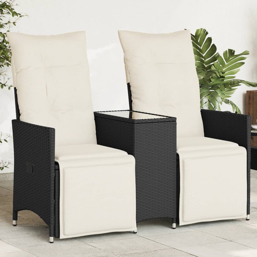 Gartensofa 2-Sitzer Verstellbar mit Tisch Schwarz Poly Rattan Gartensofa 2-Sitzer Verstellbar mit Tisch Schwarz Poly Rattan