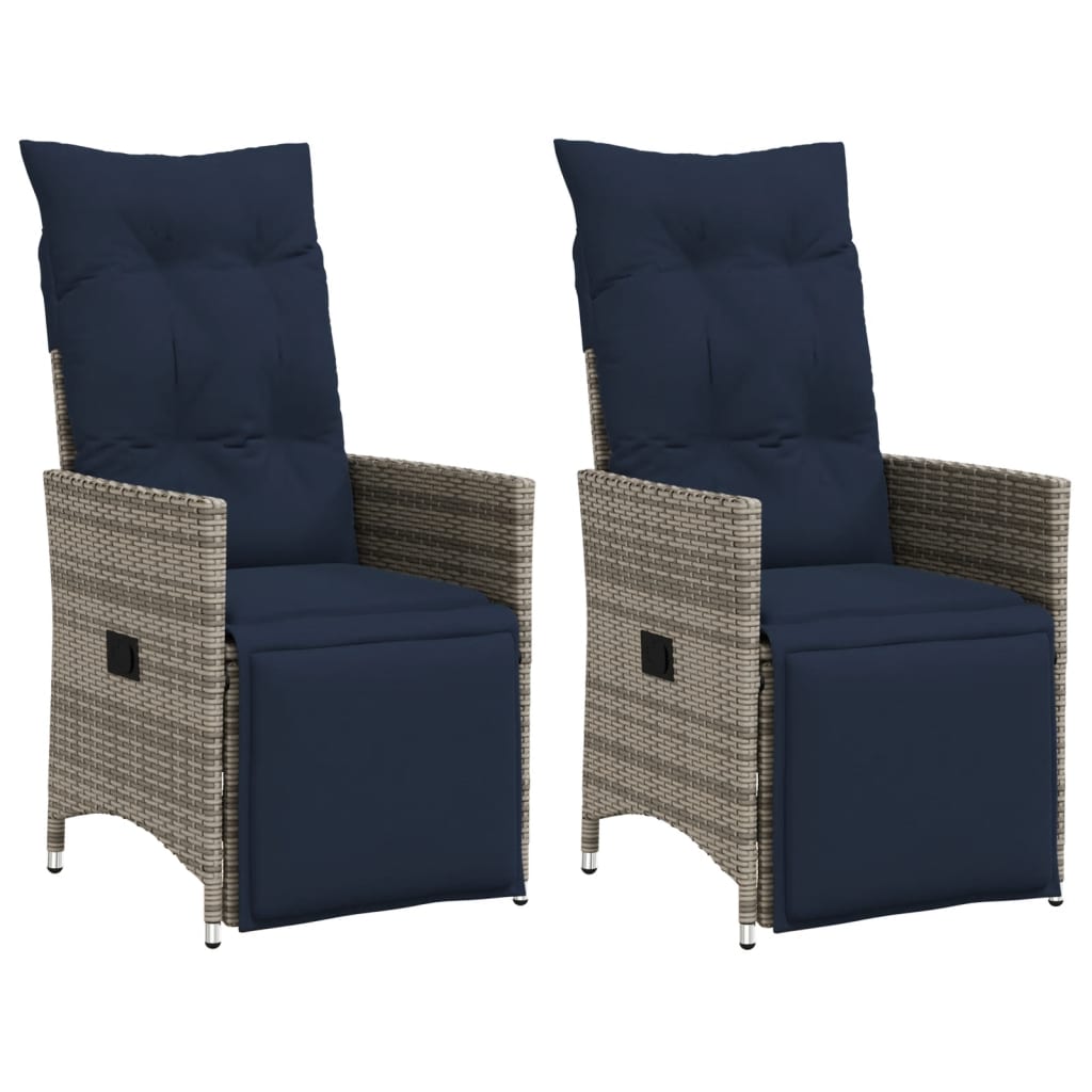 Gartenstühle Verstellbar 2 Stk. mit Kissen Grau Poly Rattan Gartenstühle Verstellbar 2 Stk. mit Kissen Grau Poly Rattan
