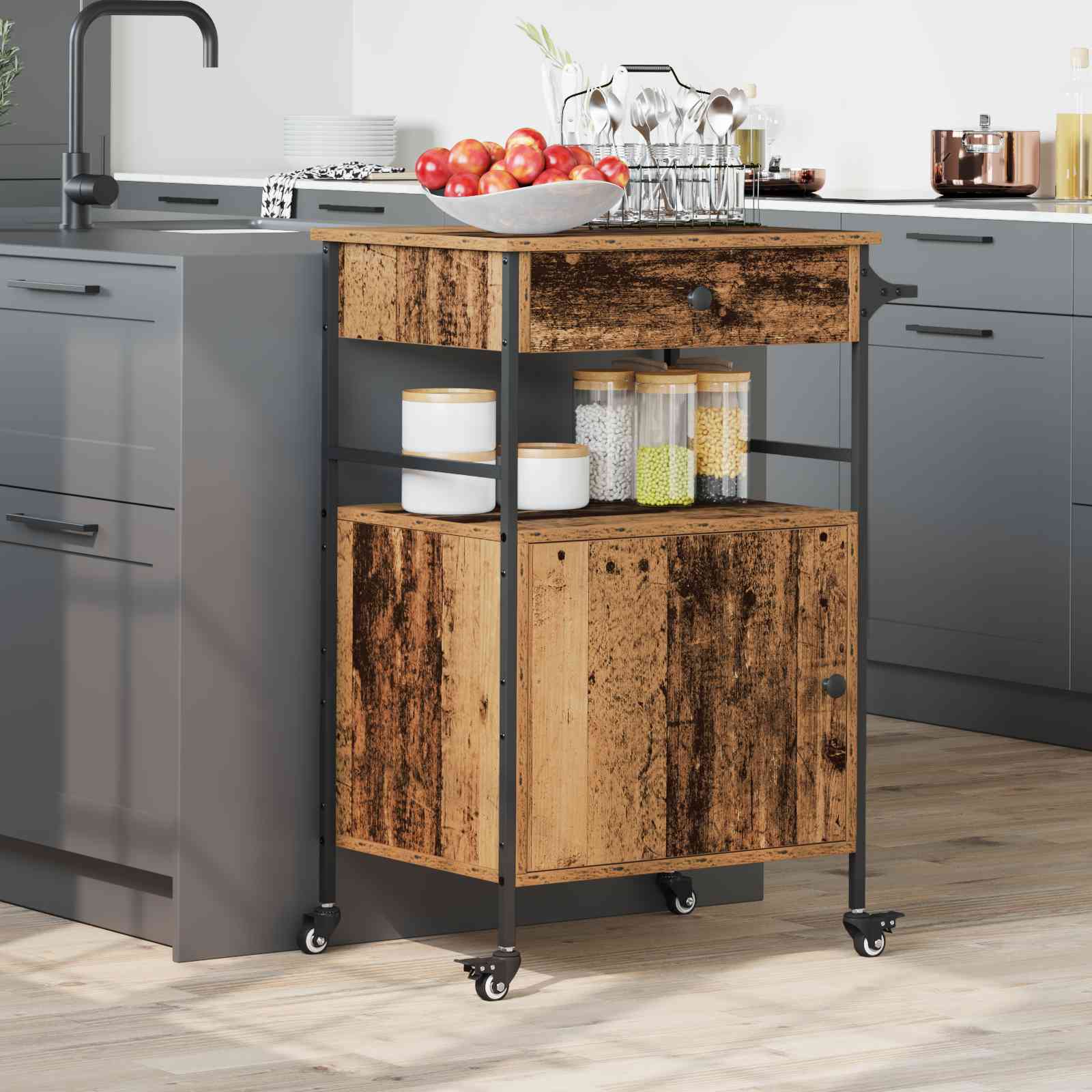 Küchentrolley Alt Holz 56x43x89,5 cm Hergestelltes Holz