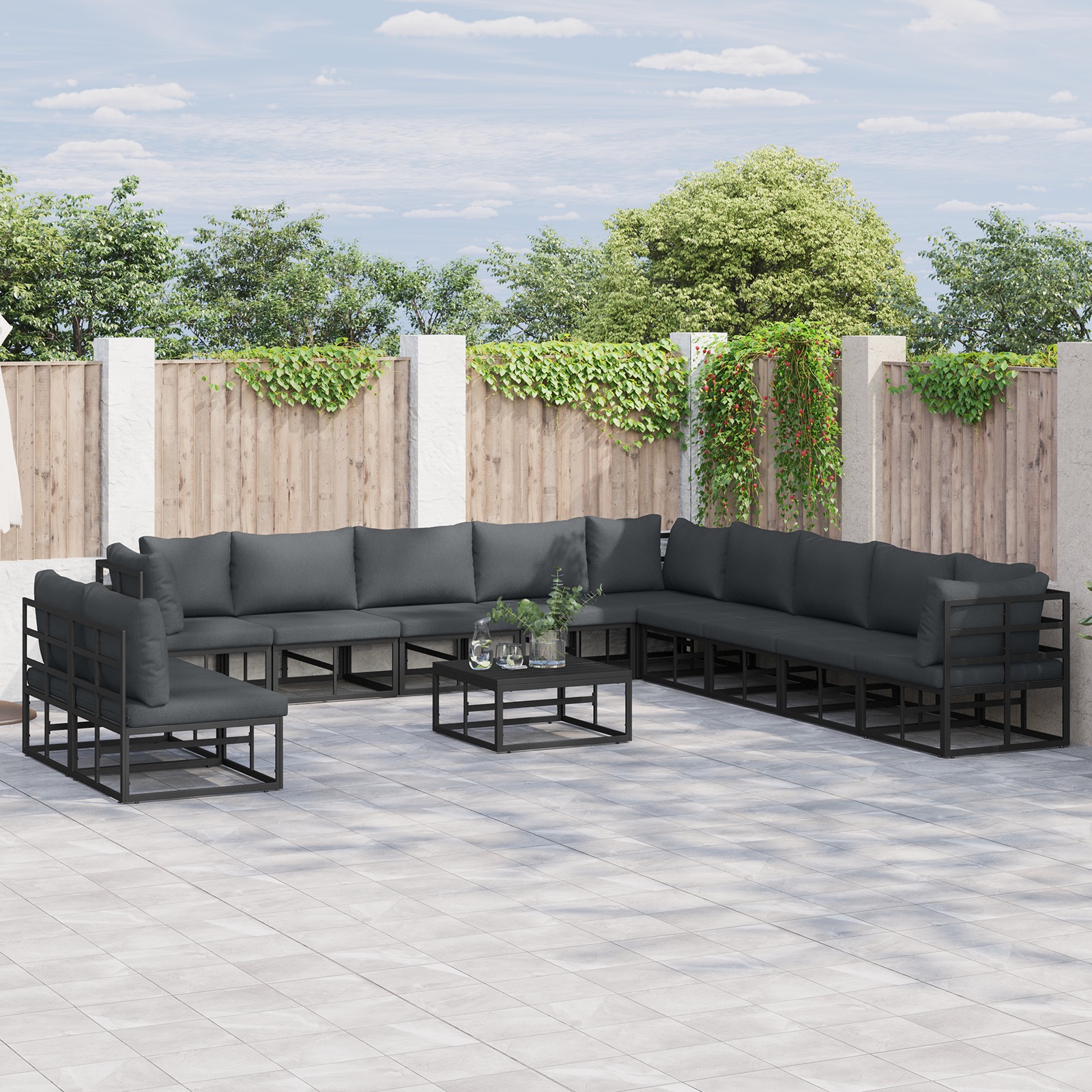 Garten-Sofa-Set 11 pcs Schwarz 70 x 70 x 32 cm Aluminium