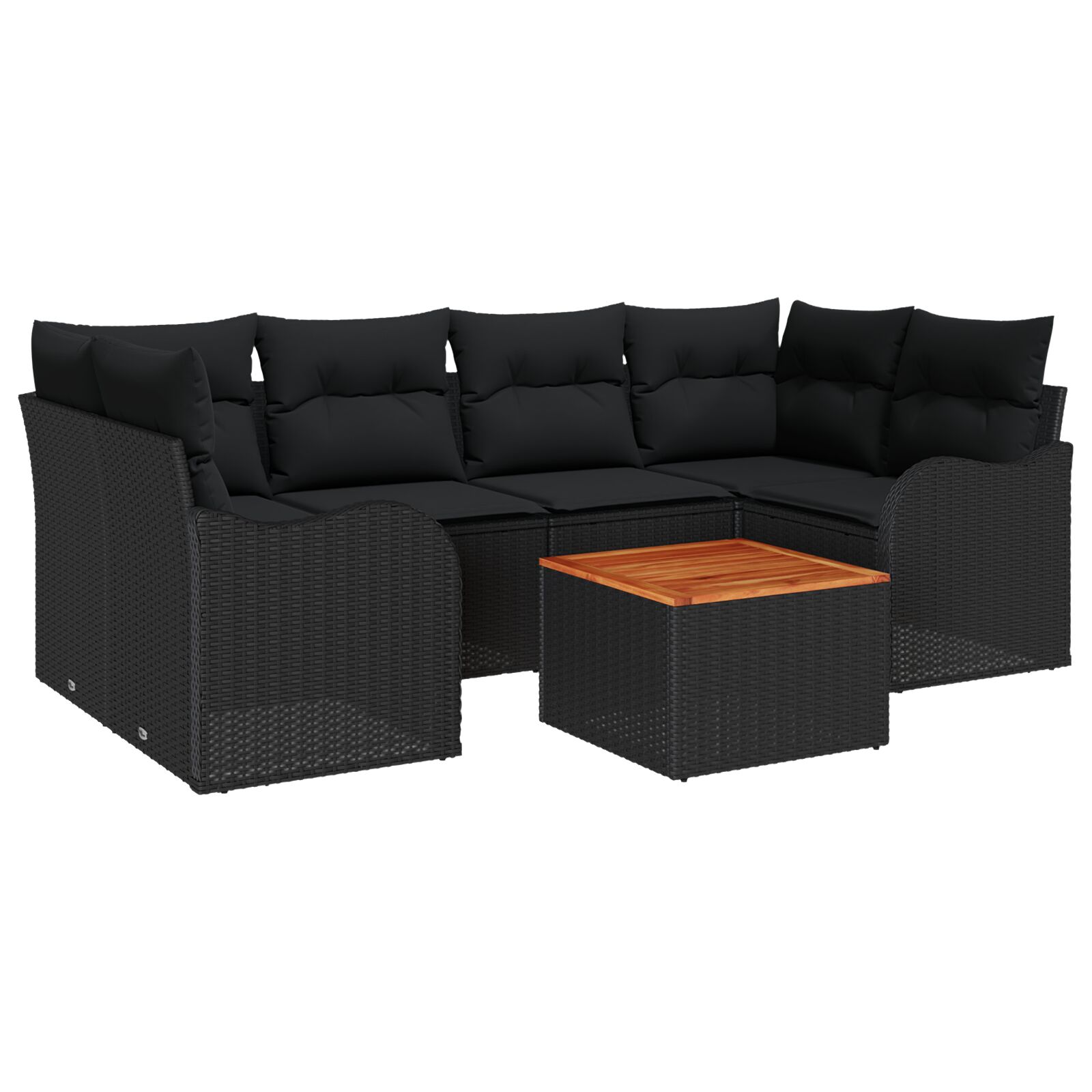 7-teiliges Garten Sofa Set mit Kissen Schwarz Poly Rattan Akazie, 2-Sitzer Garten Sofa mit Kissen Schwarz Poly Rattan 7-teiliges Garten Sofa Set mit Kissen Schwarz Poly Rattan Akazie, 2-Sitzer Garten Sofa mit Kissen Schwarz Poly Rattan
