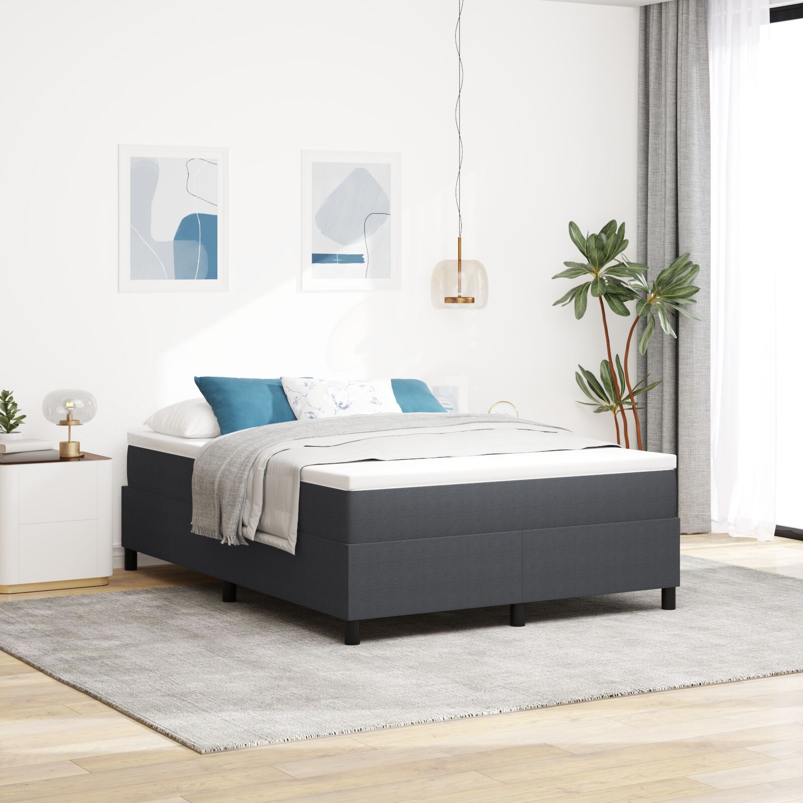 vidaXL Boxspringbett Dunkelgrau 140x200 cm Cord-Stoff