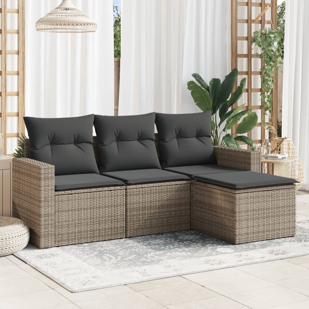 4-tlg. Garten-Sofagarnitur mit Kissen Grau Poly Rattan 4-tlg. Garten-Sofagarnitur mit Kissen Grau Poly Rattan