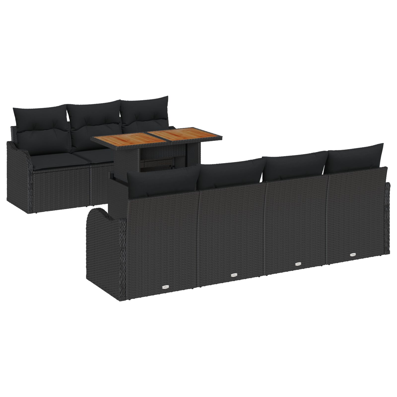 8-teiliges Garten Sofa Set mit Kissen Schwarz Poly Rattan Akazie, 2-Sitzer Garten Sofa mit Kissen Schwarz Poly Rattan 8-teiliges Garten Sofa Set mit Kissen Schwarz Poly Rattan Akazie, 2-Sitzer Garten Sofa mit Kissen Schwarz Poly Rattan