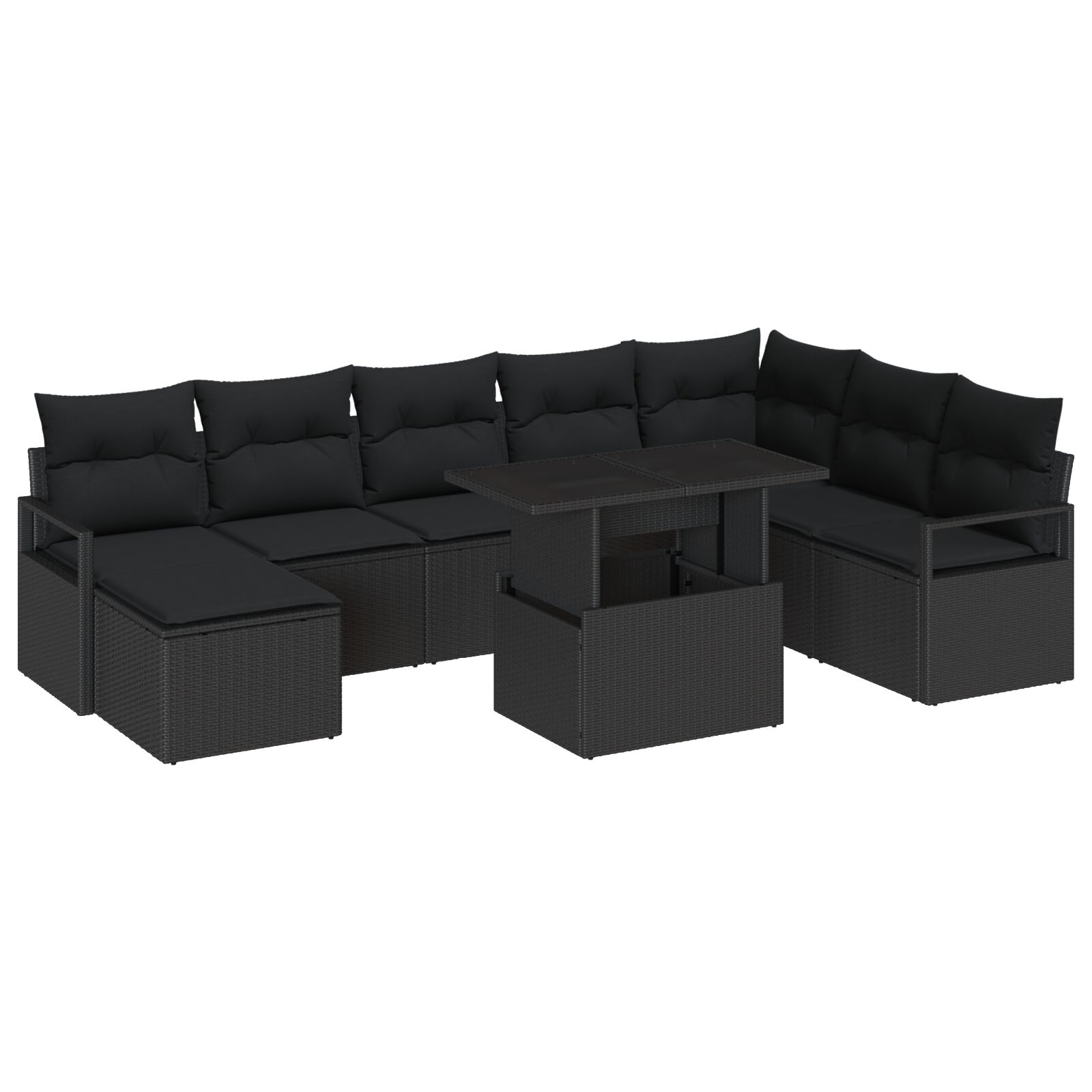 9-teiliges Garten Sofaset mit Kissen Schwarz Poly Rattan, 2-Sitzer Garten Sofa mit Kissen Schwarz Poly Rattan 9-teiliges Garten Sofaset mit Kissen Schwarz Poly Rattan, 2-Sitzer Garten Sofa mit Kissen Schwarz Poly Rattan