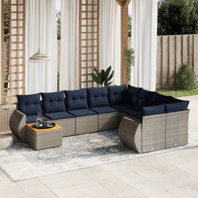 10-teiliges Gartensofa-Set mit Kissen, grau, Polyrattan 10-teiliges Gartensofa-Set mit Kissen, grau, Polyrattan