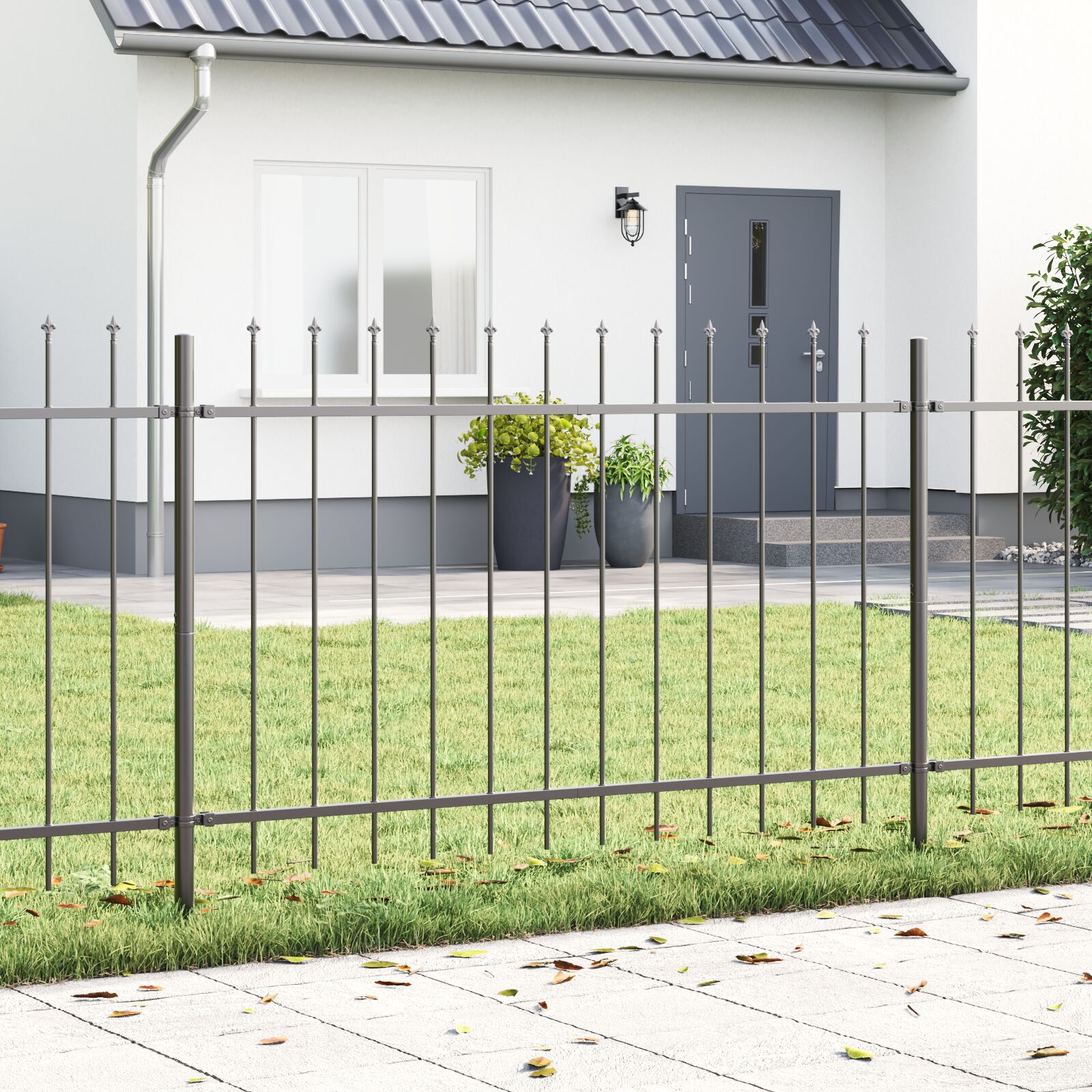 vidaXL Gartenzaun mit Speartop Grau 10,2x1 m Stahl