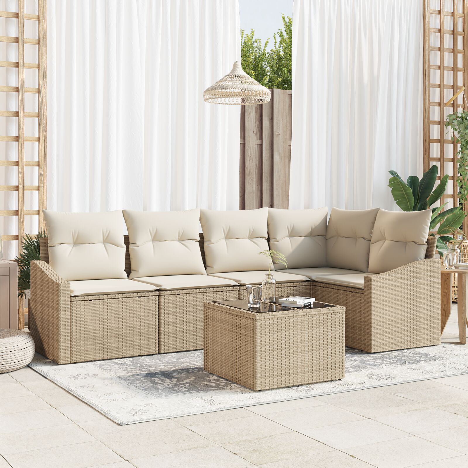 6-teiliges Garten Sofa Set mit Kissen Braunes Poly Rattan 6-teiliges Garten Sofa Set mit Kissen Braunes Poly Rattan