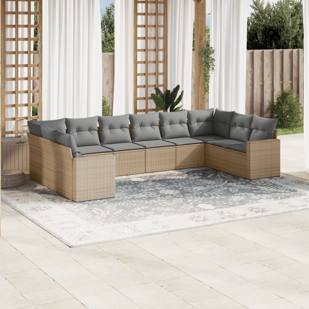 10-tlg. Garten-Sofagarnitur mit Kissen Beige Poly Rattan 10-tlg. Garten-Sofagarnitur mit Kissen Beige Poly Rattan