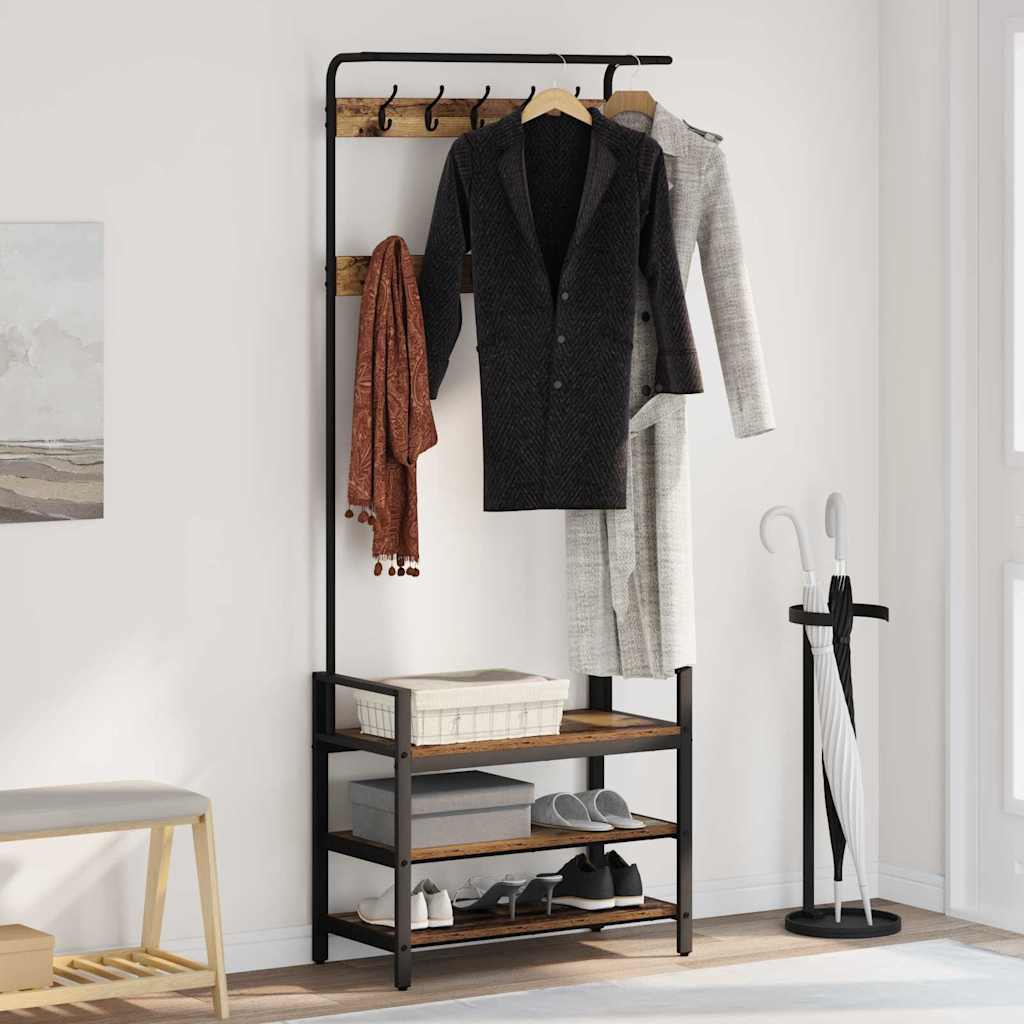 Kleiderständer mit Regal Altholz 75 x 34 x 184 cm Holzwerkstoff