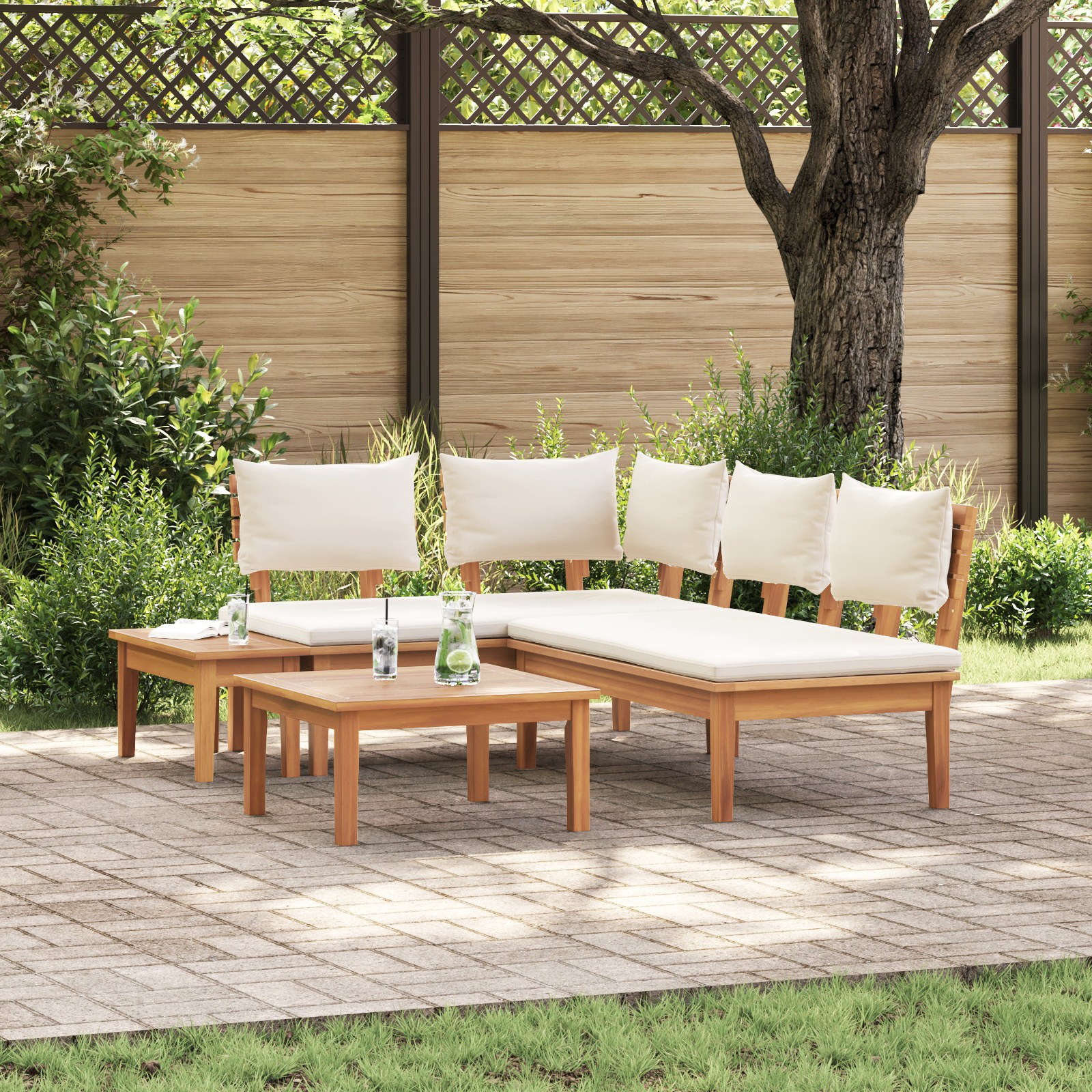 Gartenbänke Set 4 pcs Braun und Creme 2-Sitzer Mittel