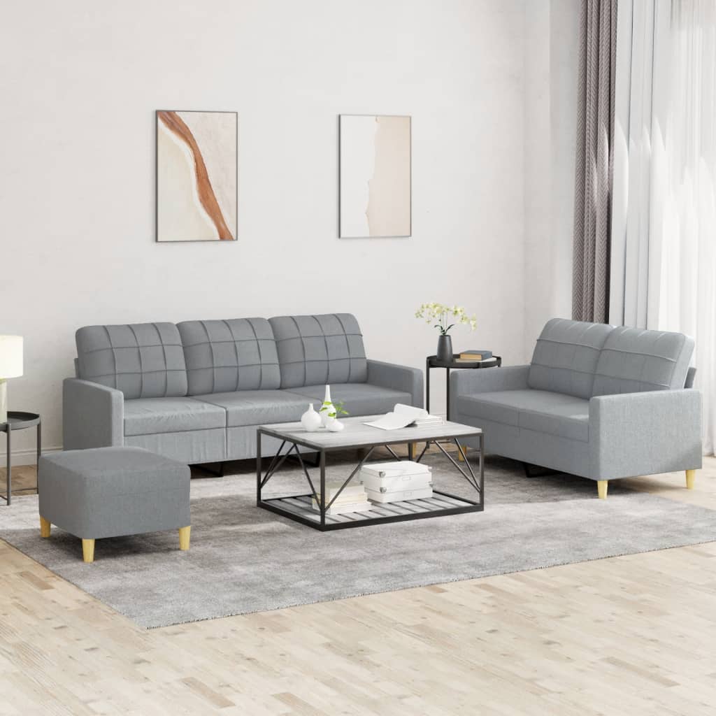 3-tlg. Sofagarnitur mit Kissen Hellgrau Stoff 3-tlg. Sofagarnitur mit Kissen Hellgrau Stoff