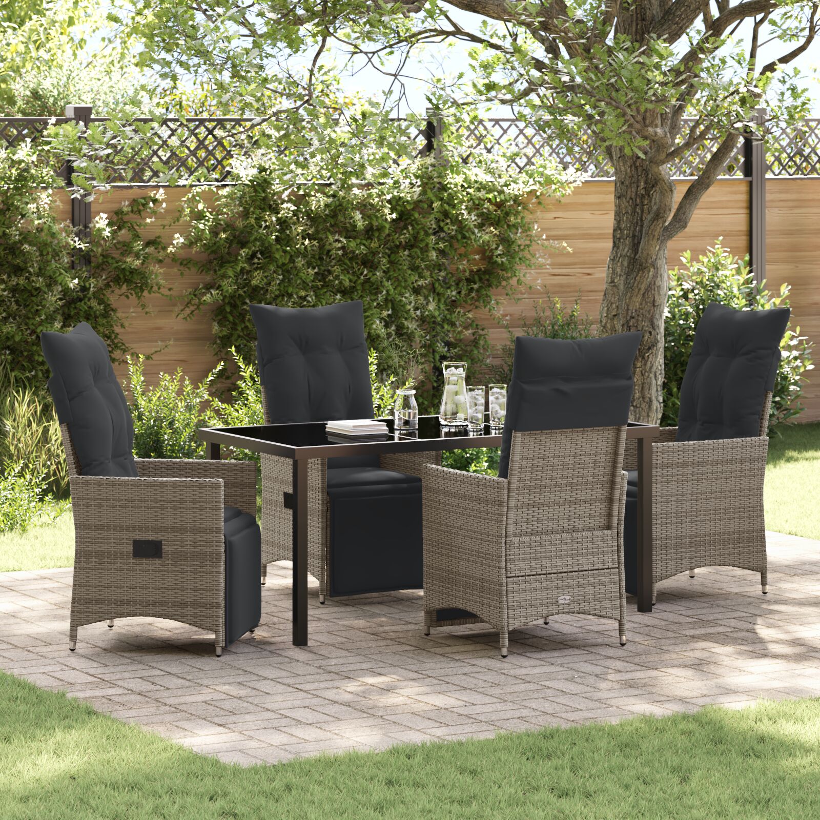 5-teiliges Garten-Esszimmer-Set mit Kissen Grau Poly-Rattan 5-teiliges Garten-Esszimmer-Set mit Kissen Grau Poly-Rattan