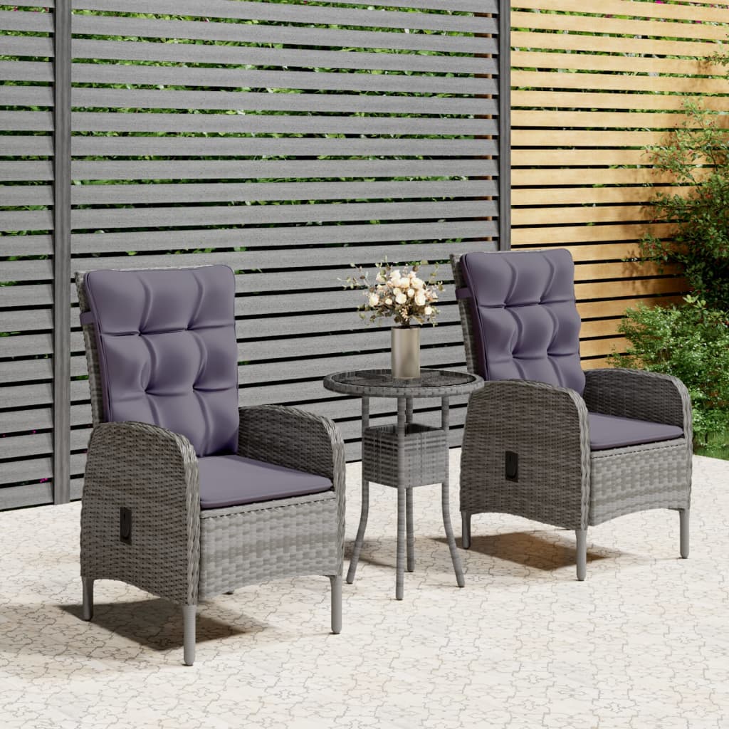 3-tlg. Garten-Bistro-Set Poly Rattan Grau