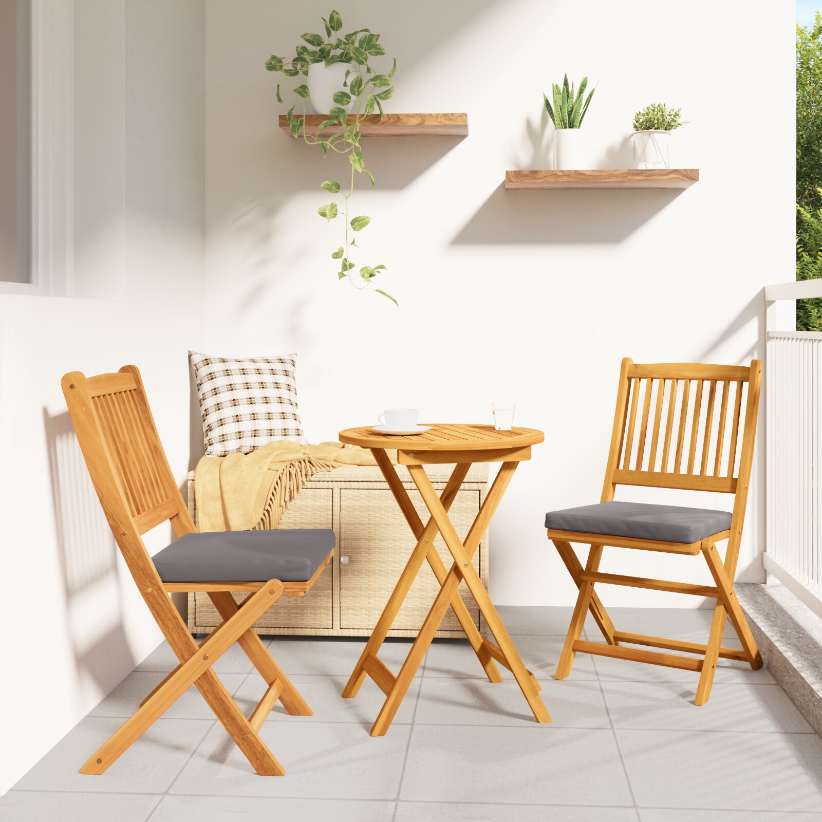 3-teiliges Garten Bistro Set - solides Akazienholz 3-teiliges Garten Bistro Set - solides Akazienholz