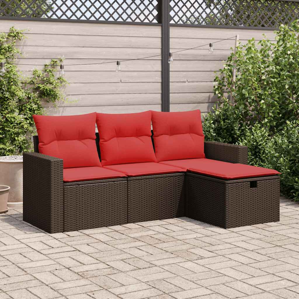 4-tlg. Garten-Sofagarnitur mit Kissen Braun Poly Rattan 4-tlg. Garten-Sofagarnitur mit Kissen Braun Poly Rattan