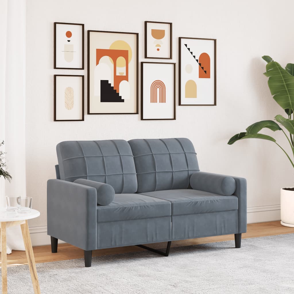 2-Sitzer-Sofa mit Zierkissen Dunkelgrau 120 cm Samt 2-Sitzer-Sofa mit Zierkissen Dunkelgrau 120 cm Samt