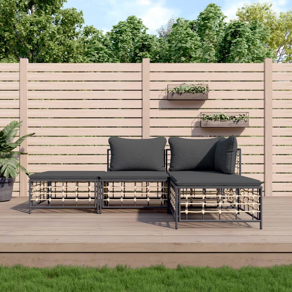 4-tlg. Garten-Lounge-Set mit Kissen Anthrazit Poly Rattan 4-tlg. Garten-Lounge-Set mit Kissen Anthrazit Poly Rattan