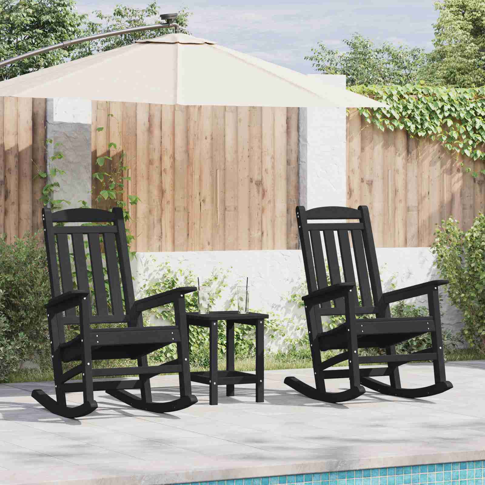 Garten Schaukelstühle 2 Stück Schwarz 70x92x107.5 cm HDPE Garten Schaukelstühle 2 Stück Schwarz 70x92x107.5 cm HDPE