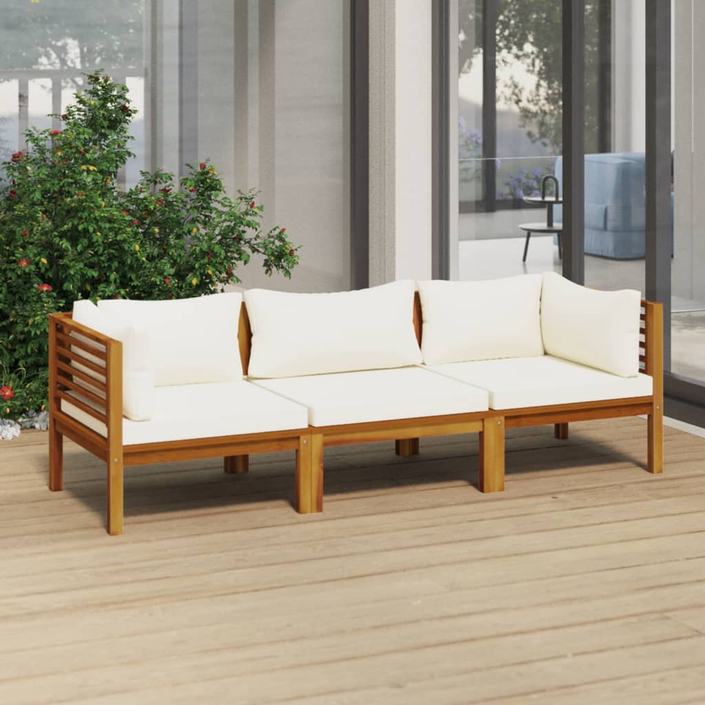 3-Sitzer-Gartensofa mit Creme Kissen Massivholz Akazie 3-Sitzer-Gartensofa mit Creme Kissen Massivholz Akazie