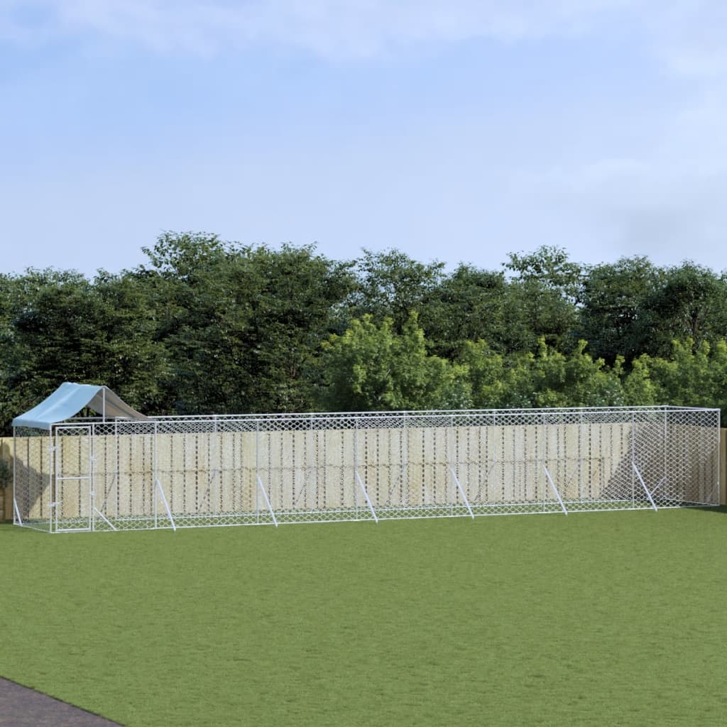 Outdoor-Hundezwinger mit Dach Silbern 14x2x2,5 m Stahl Verzinkt Outdoor-Hundezwinger mit Dach Silbern 14x2x2,5 m Stahl Verzinkt