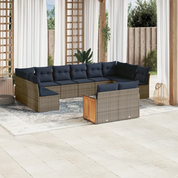 12-teiliges Gartensofa-Set mit Kissen, grau, Polyrattan