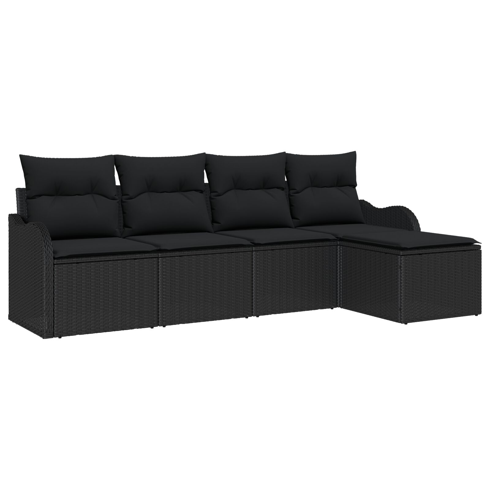 5-teiliges Garten-Sofa-Set mit Kissen Schwarz Poly-Rattan, 2-Sitzer Garten-Sofa mit Kissen Schwarz Poly-Rattan