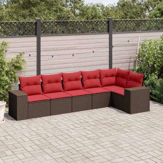 6-teiliges Gartensofa-Set mit Kissen, braun, Polyrattan 6-teiliges Gartensofa-Set mit Kissen, braun, Polyrattan
