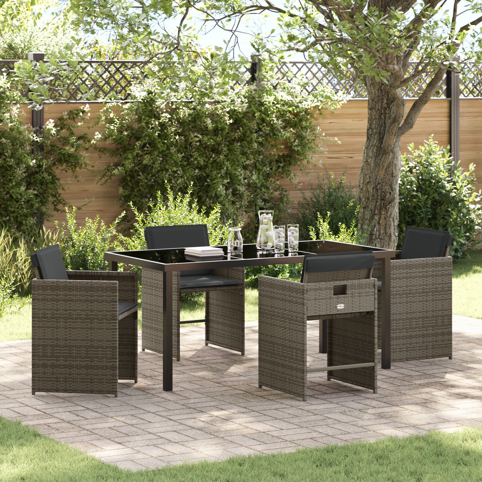 5-teiliges Garten-Ess-Set mit Kissen Grau Poly-Rattan 5-teiliges Garten-Ess-Set mit Kissen Grau Poly-Rattan