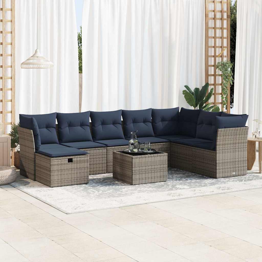 9-tlg. Garten-Sofagarnitur mit Kissen Grau Poly Rattan 9-tlg. Garten-Sofagarnitur mit Kissen Grau Poly Rattan