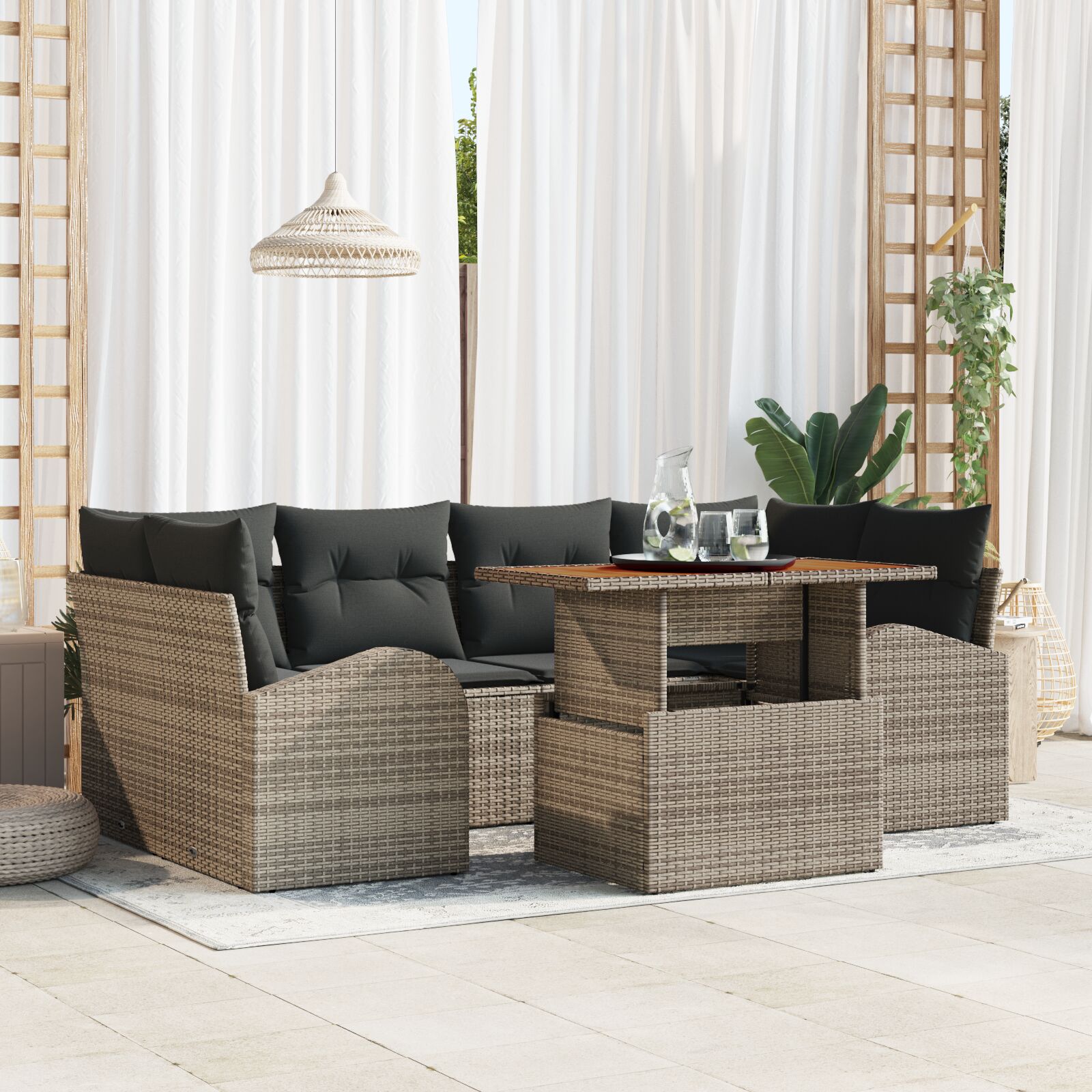 vidaXL Garten Sofagruppe Set von 7 Grau, Schwarz Aluminium, Olefin