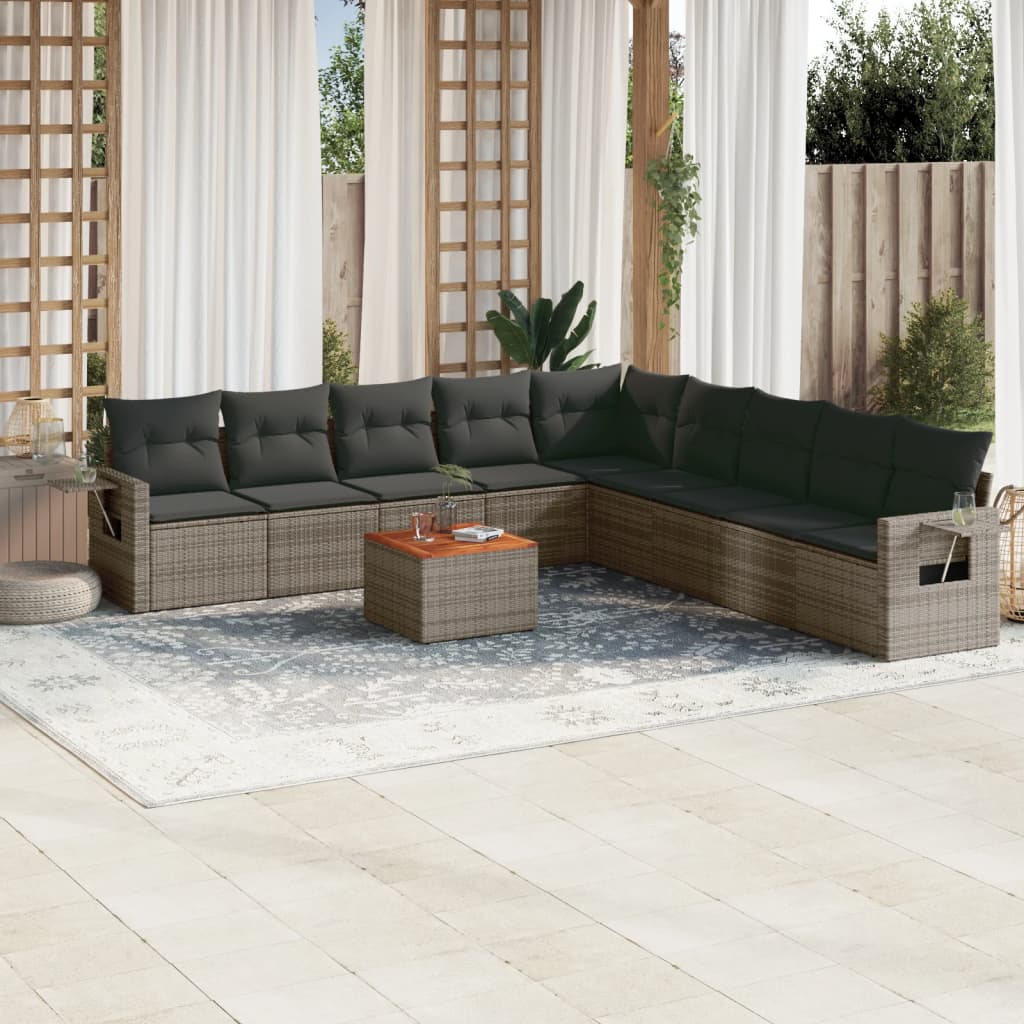 10-tlg. Garten-Sofagarnitur mit Kissen Grau Poly Rattan 10-tlg. Garten-Sofagarnitur mit Kissen Grau Poly Rattan