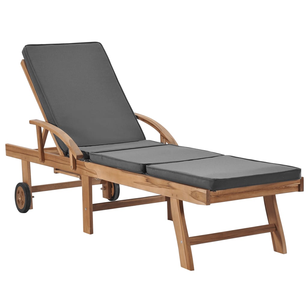 Sonnenliege mit Auflage Massivholz Teak Dunkelgrau Sonnenliege mit Auflage Massivholz Teak Dunkelgrau