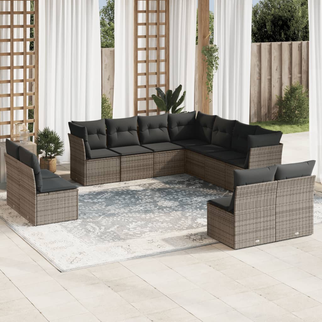 11-tlg. Garten-Sofagarnitur mit Kissen Grau Poly Rattan 11-tlg. Garten-Sofagarnitur mit Kissen Grau Poly Rattan