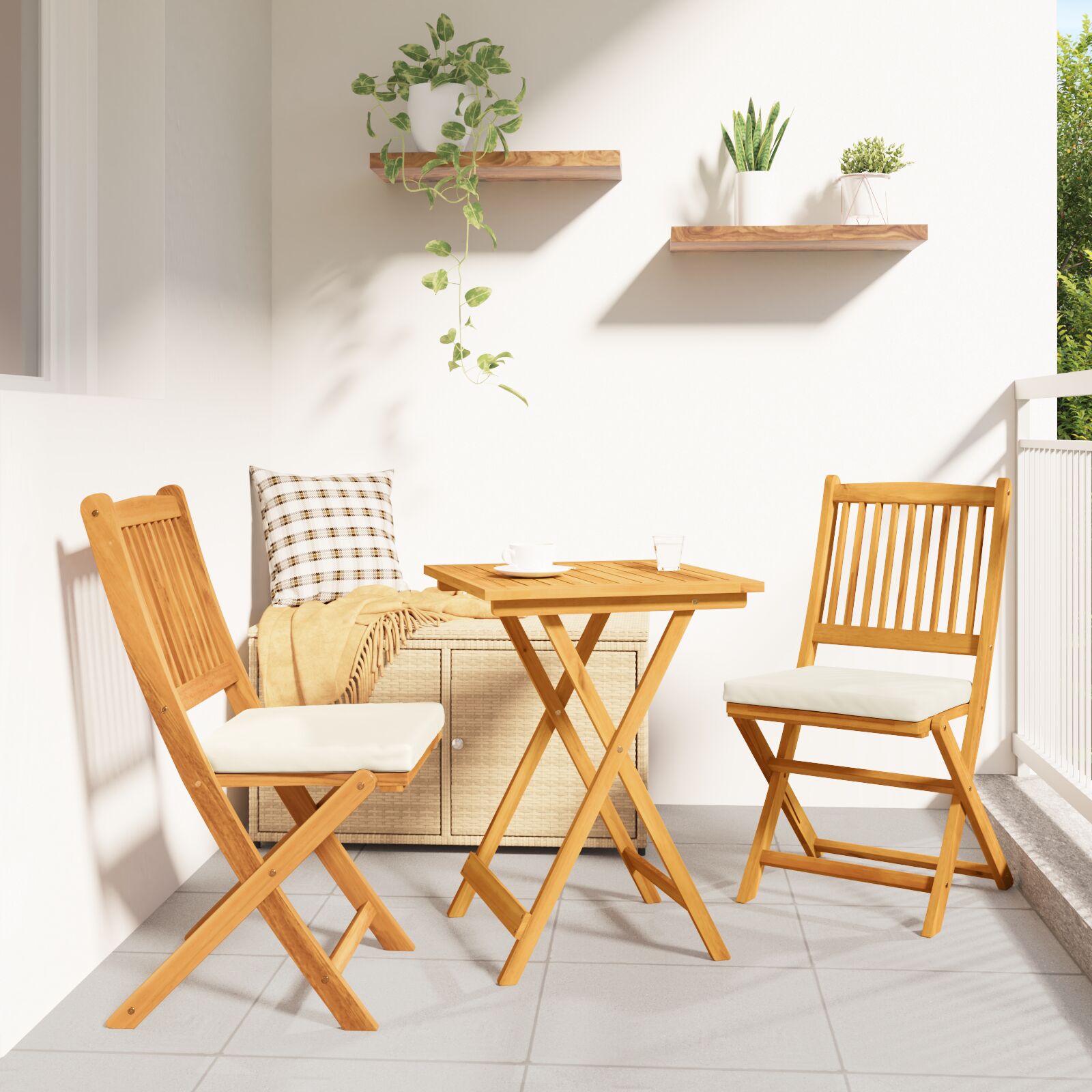 3-teiliges Garten Bistro Set aus massivem Akazienholz