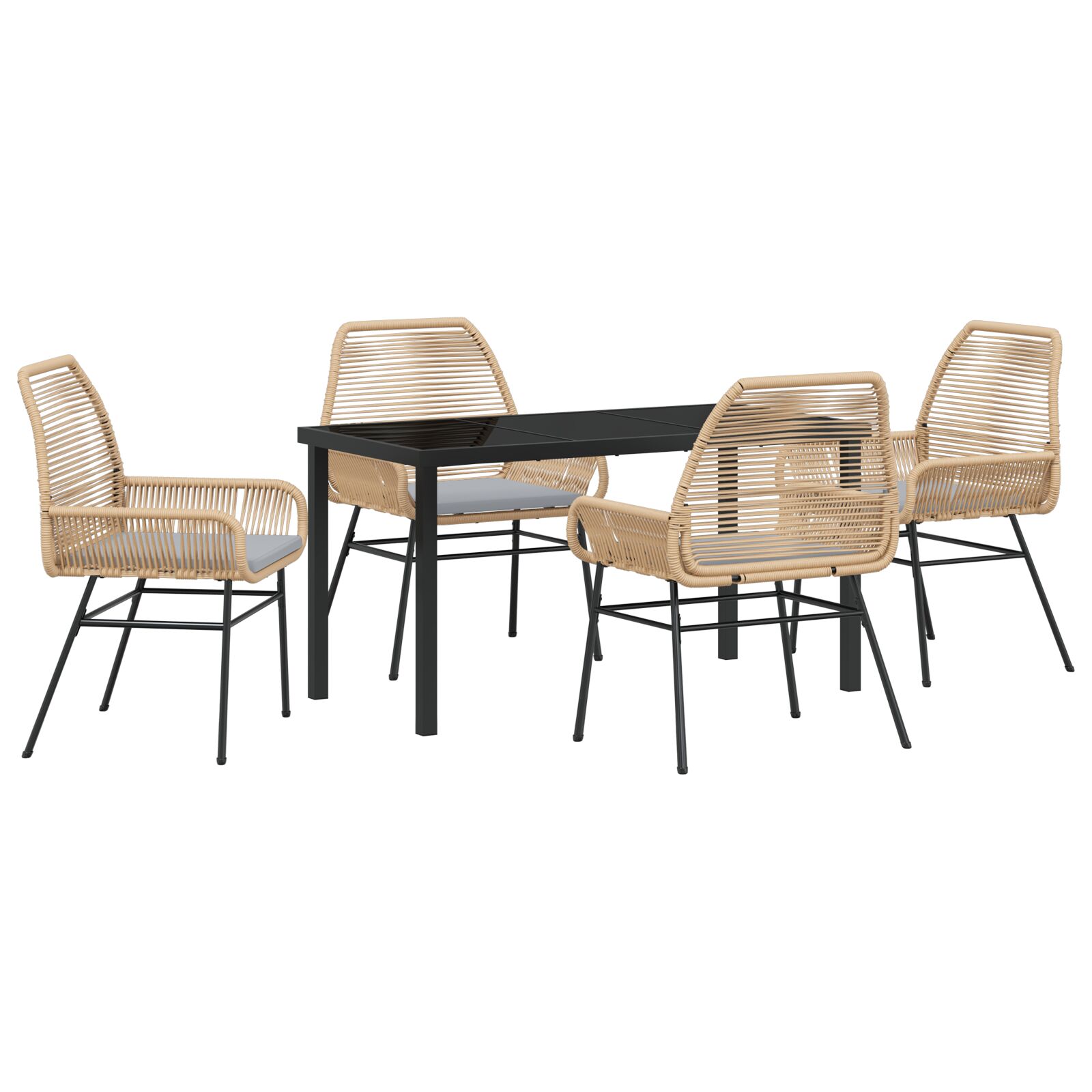 5-teiliges Garten-Esszimmer-Set mit Kissen Braun Poly-Rattan