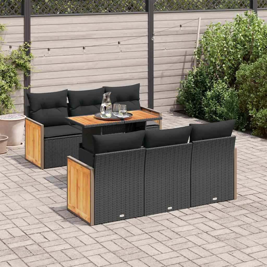 7-tlg. Garten-Sofagarnitur mit Kissen Schwarz Poly Rattan 7-tlg. Garten-Sofagarnitur mit Kissen Schwarz Poly Rattan