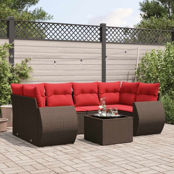 7-teiliges Gartensofa-Set mit Kissen, braun, Polyrattan 7-teiliges Gartensofa-Set mit Kissen, braun, Polyrattan