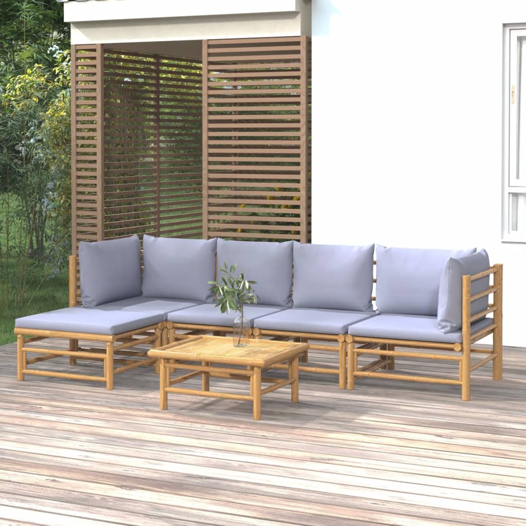 6-tlg. Garten-Lounge-Set mit Hellgrauen Kissen Bambus 6-tlg. Garten-Lounge-Set mit Hellgrauen Kissen Bambus