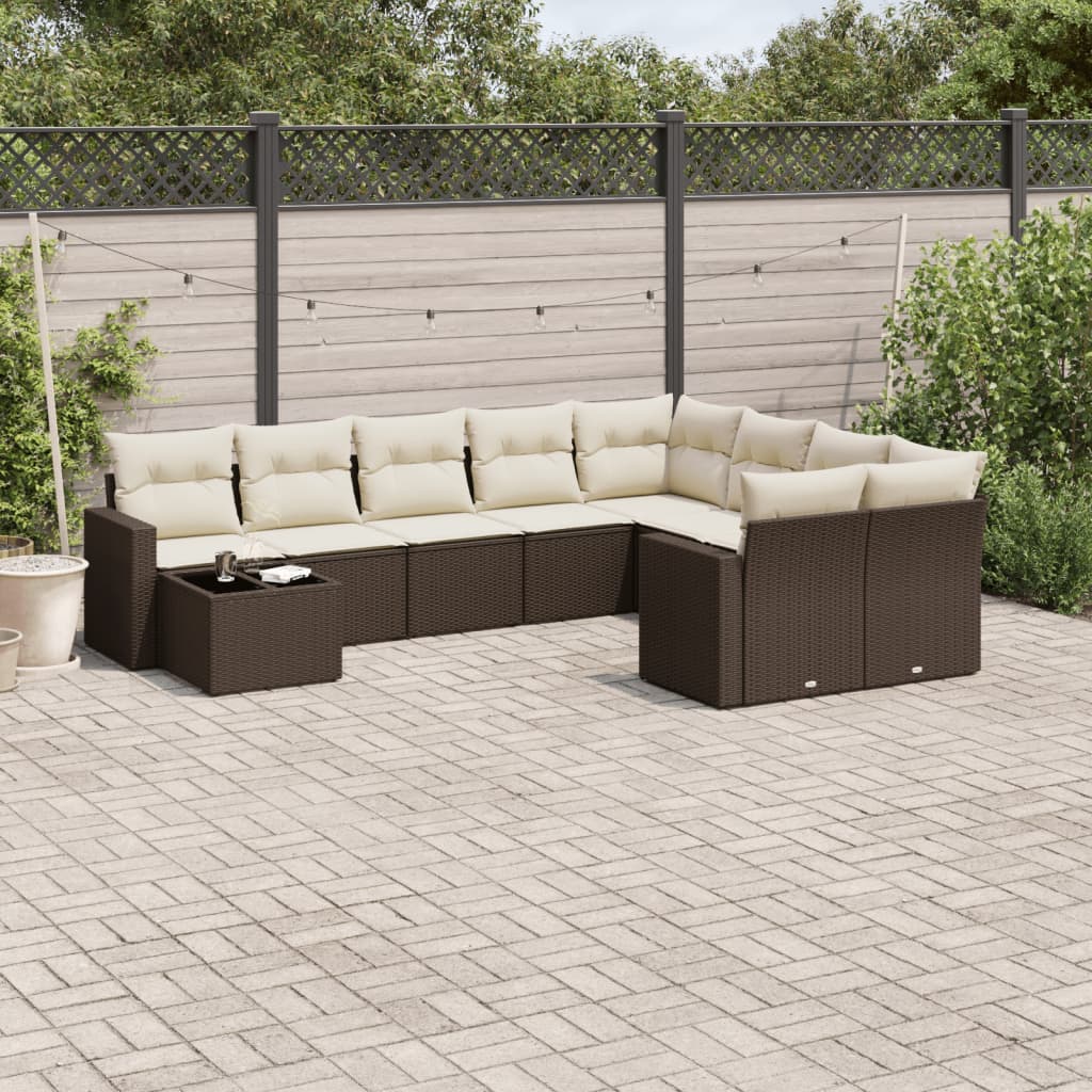 10-tlg. Garten-Sofagarnitur mit Kissen Braun Poly Rattan 10-tlg. Garten-Sofagarnitur mit Kissen Braun Poly Rattan